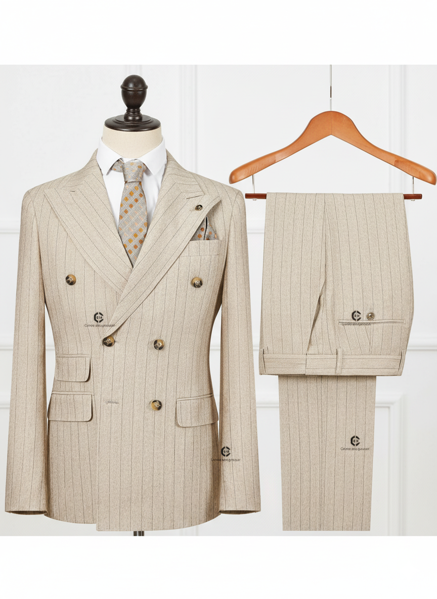 Striped Business Suit (Printed Double Breasted Blazer)