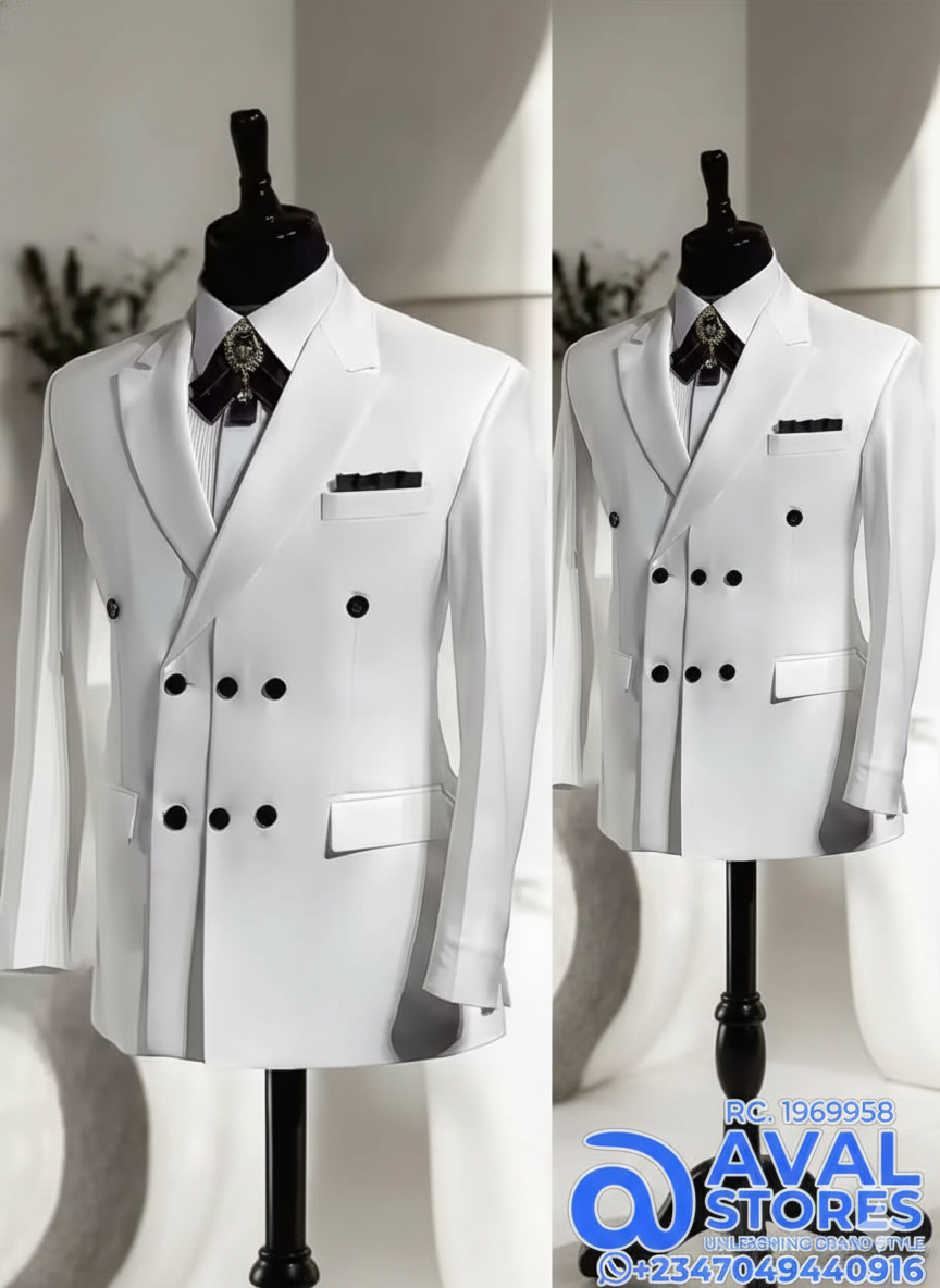 White Men’s Peaked Lapel Suit (3-Piece Blazer Only)